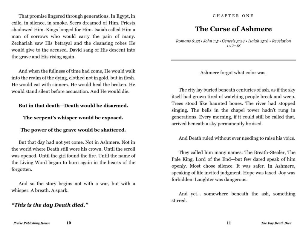 christian fantasy novel - The Day Death Died: The Resurrection Epic - sample page 2