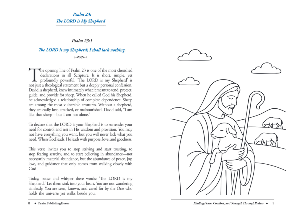 psalms devotional coloring book - Finding Peace, Comfort, and Strength Through Psalms - sample page 1