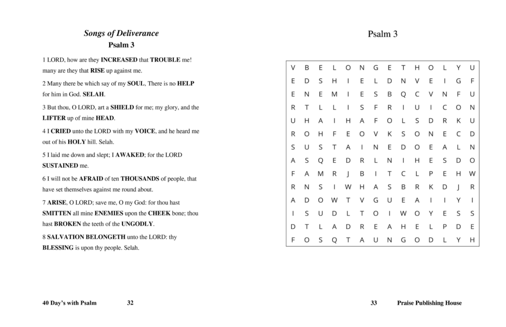 psalms word search book - 40 Days with Psalms Word Search - sample page 3